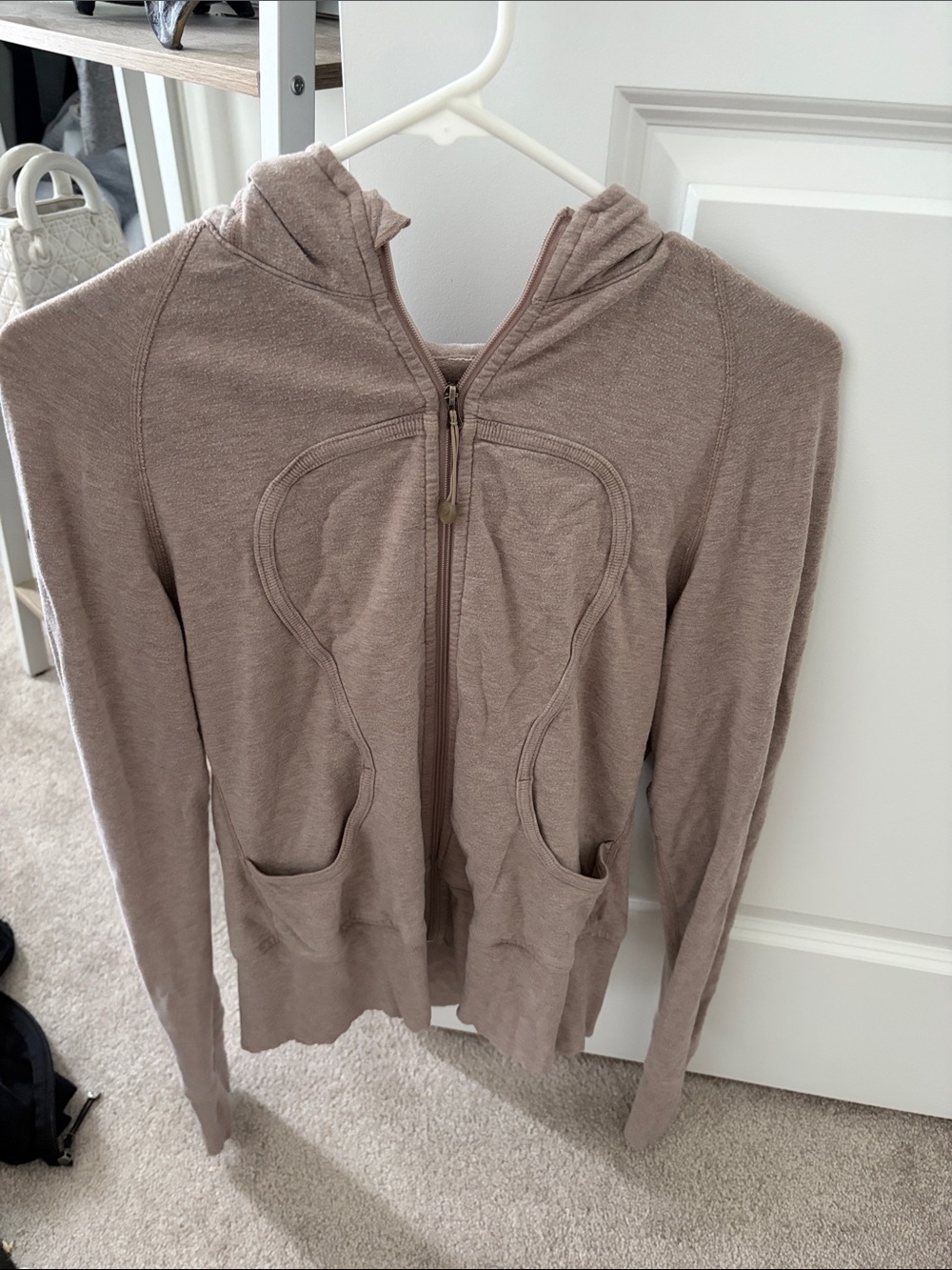 Lululemon Light Taupe Zip-Front Hooded Women's Top PTP 19”
